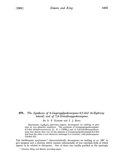 871. The synthesis of 8-isopropylpodocarpane-6,7-diol (6-hydroxytotarol) and of 7,8-dimethoxypodocarpane