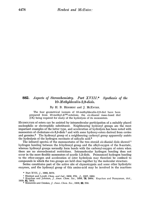 882. Aspects of stereochemistry. Part XVIII. Synthesis of the 10-methyldecalin-2,9-diols