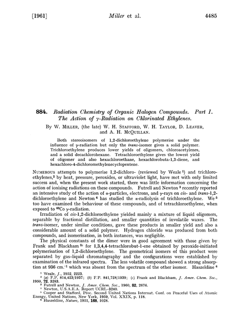 884. Radiation chemistry of organic halogen compounds. Part I. The action of γ-radiation on chlorinated ethylenes
