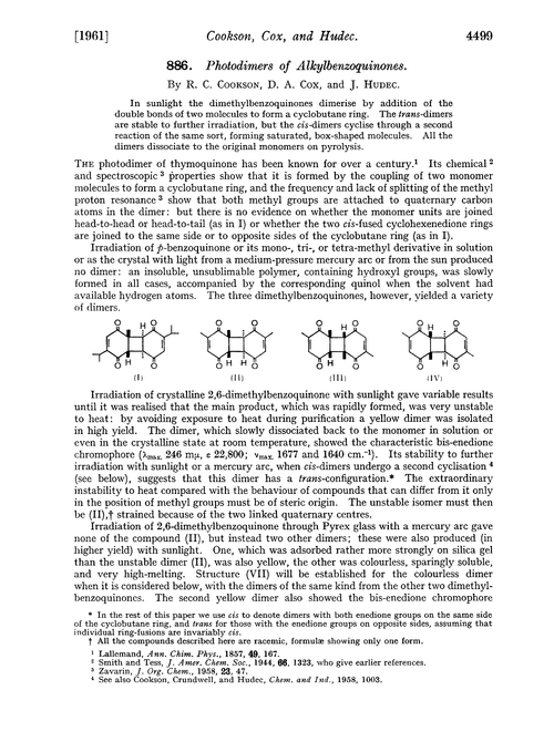886. Photodimers of alkylbenzoquinones