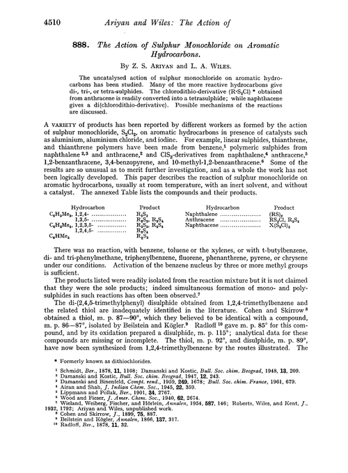 888. The action of sulphur monochloride on aromatic hydrocarbons