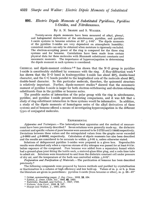 891. Electric dipole moments of substituted pyridines, pyridine 1-oxides, and nitrobenzenes