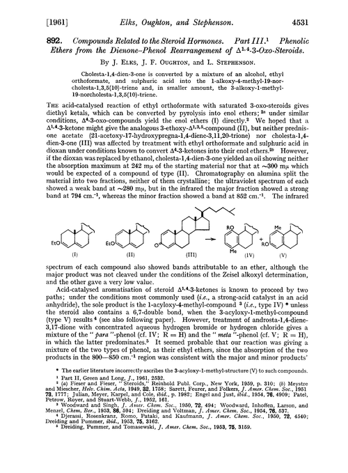 892. Compounds related to the steroid hormones. Part III. Phenolic ethers from the dienone–phenol rearrangement of Δ1,4-3-oxo-steroids