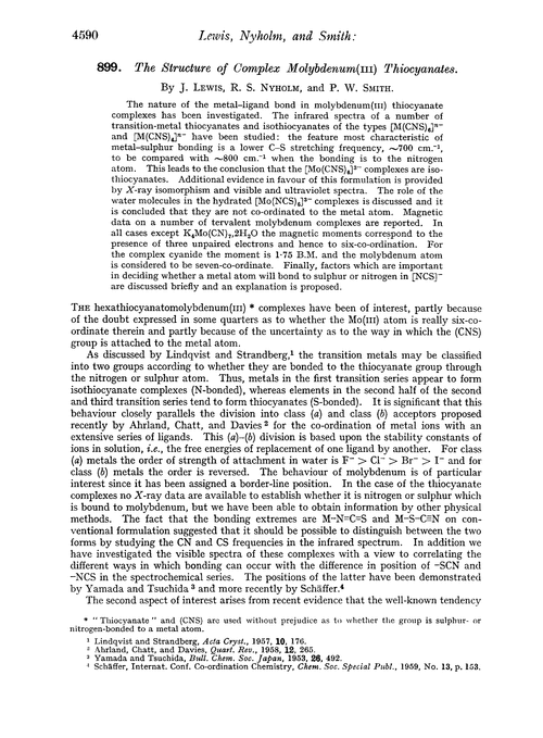 899. The structure of complex molybdenum(III) thiocyanates