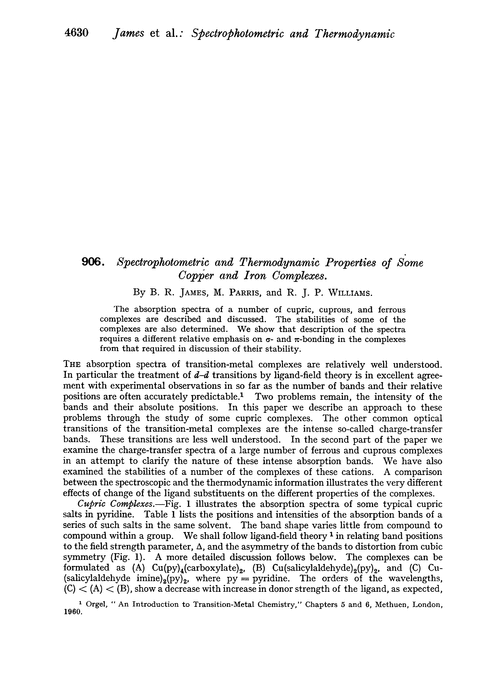 906. Spectrophotometric and thermodynamic properties of some copper and iron complexes