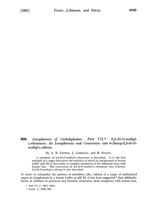 909. Ionophoresis of carbohydrates. Part VII. 2,5-Di-O-methyl-L-rhamnose: its ionophoresis and conversion into 6-deoxy-2,5-di-O-methyl-L-altrose