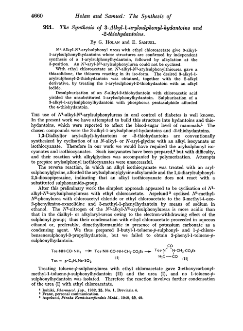 911. The synthesis of 3-alkyl-1-arylsulphonyl-hydantoins and -2-thiohydantoins