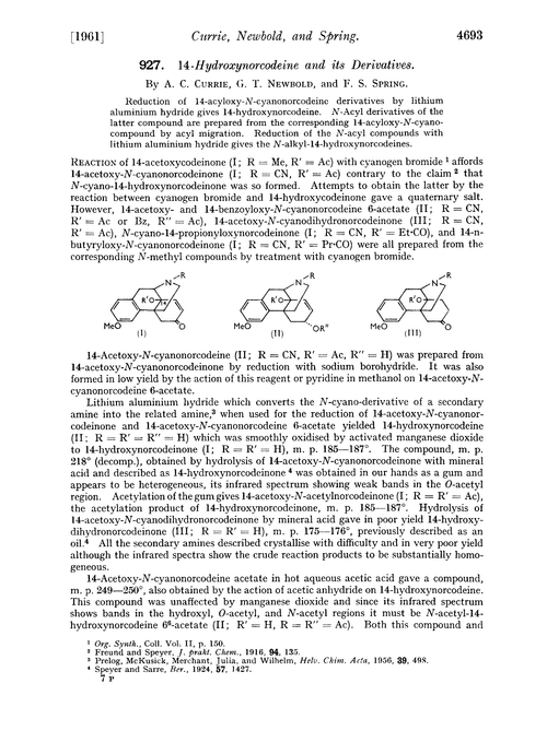927. 14-Hydroxynorcodeine and its derivatives