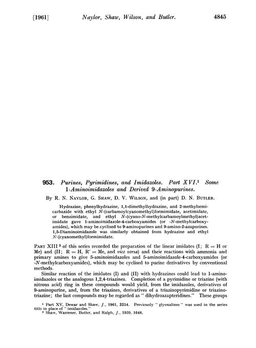 953. Purines, pyrimidines, and imidazoles. Part XVI. Some 1-aminoimidazoles and derived 9-aminopurines