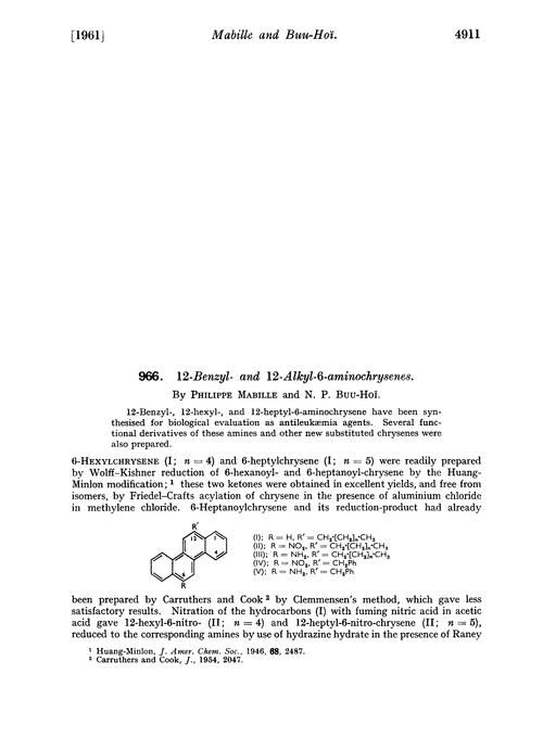 966. 12-Benzyl- and 12-alkyl-6-aminochrysenes