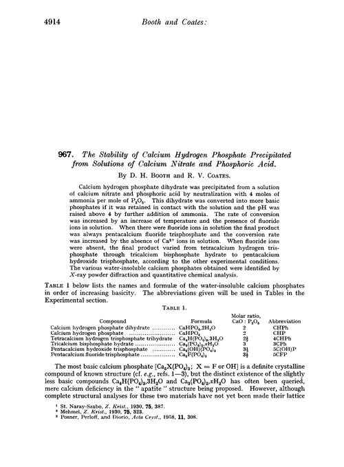 967. The stability of calcium hydrogen phosphate precipitated from solutions of calcium nitrate and phosphoric acid