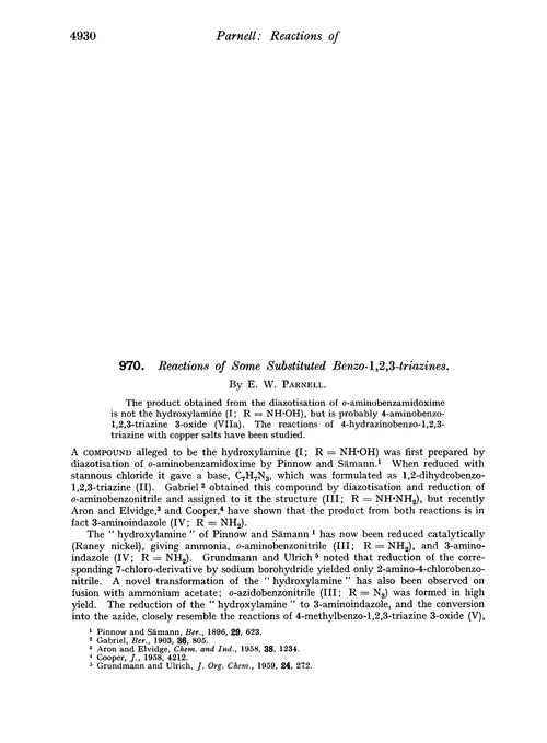 970. Reactions of some substituted benzo-1,2,3-triazines