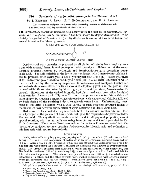 974. Synthesis of (±)-cis-9-hydroxyoctadec-12-enoic acid