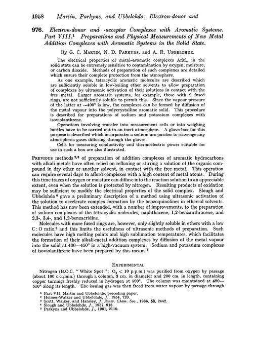 976. Electron-donor and -acceptor complexes with aromatic systems. Part VIII. Preparations and physical measurements of new metal addition complexes with aromatic systems in the solid state