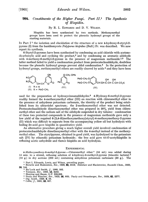 984. Constituents of the higher fungi. Part II. The synthesis of hispidin