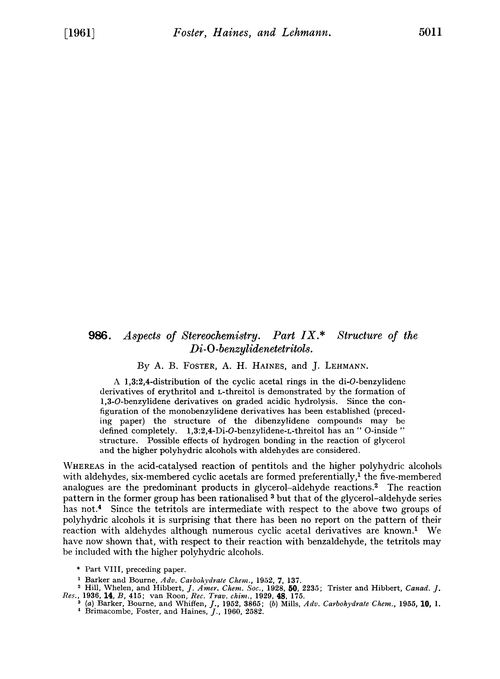986. Aspects of sterochemistry. Part IX. Structure of the di-O-benzylidenetetritols