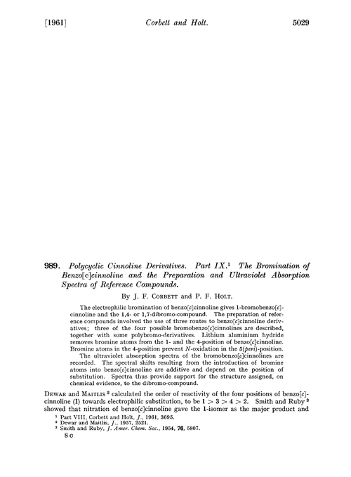 989. Polycyclic cinnoline derivatives. Part IX. The bromination of benzo[c]cinnoline and the preparation and ultraviolet absorption spectra of reference compounds
