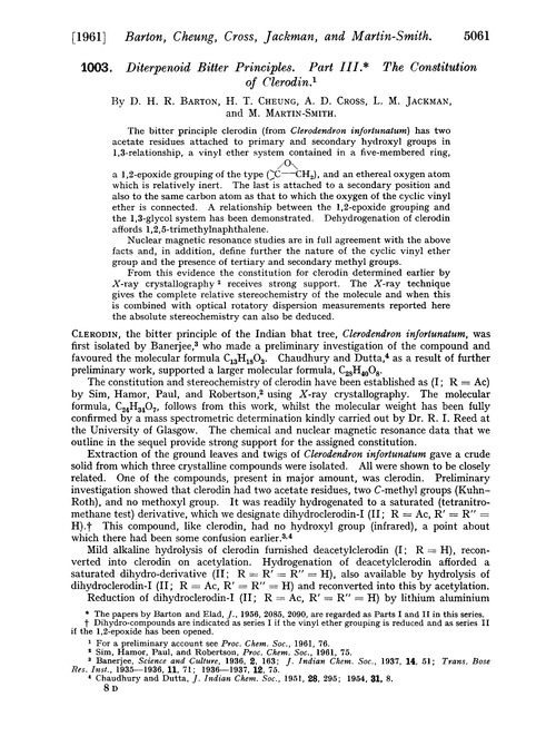 1003. Diterpenoid bitter principles. Part III. The constitution of clerodin