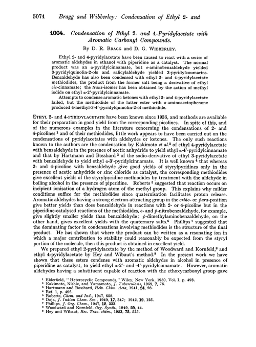 1004. Condensation of ethyl 2- and 4-pyridylacetate with aromatic carbonyl compounds