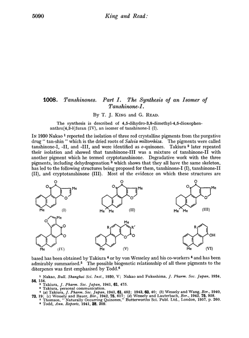 1008. Tanshinones. Part I. The synthesis of an isomer of tanshinone-I