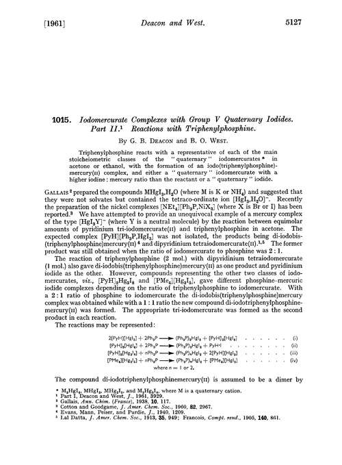 1015. Iodomercurate complexes with Group V quaternary iodides. Part II. Reactions with triphenylphosphine