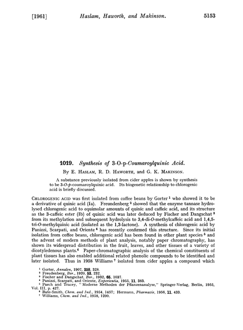 1019. Synthesis of 3-O-p-coumaroylquinic acid