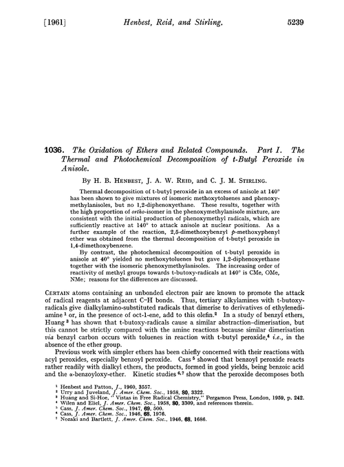 1036. The oxidation of ethers and related compounds. Part I. The thermal and photochemical decomposition of t-butyl peroxide in anisole