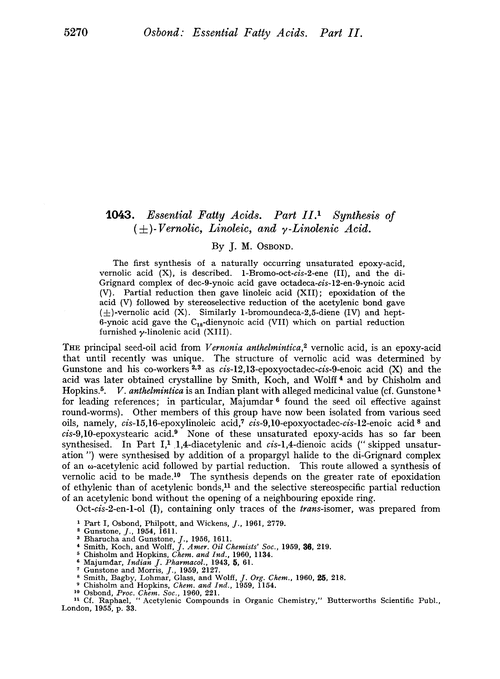 1043. Essential fatty acids. Part II. Synthesis of (±)-vernolic, linoleic, and γ-linolenic acid