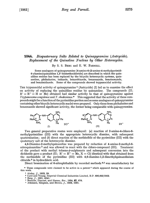 1044. Bisquaternary salts related to quinapyramine (Antrycide). Replacement of the quinoline nucleus by other heterocycles