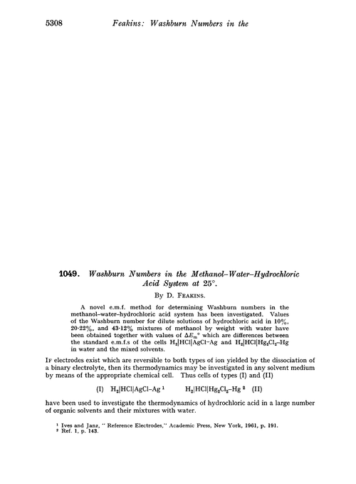 1049. Washburn numbers in the methanol–water–hydrochloric acid system at 25°