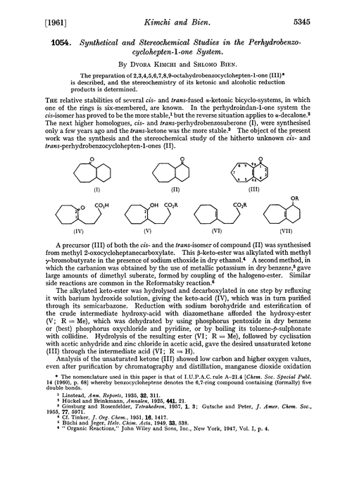 1054. Synthetical and stereochemical studies in the perhydrobenzo-cyclohepten-1-one system