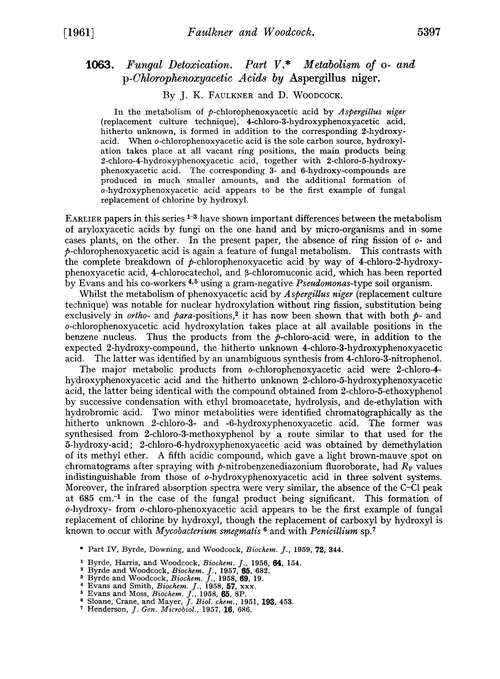 1063. Fungal detoxication. Part V. Metabolism of o- and p-chlorophenoxyacetic acids by Aspergillus niger