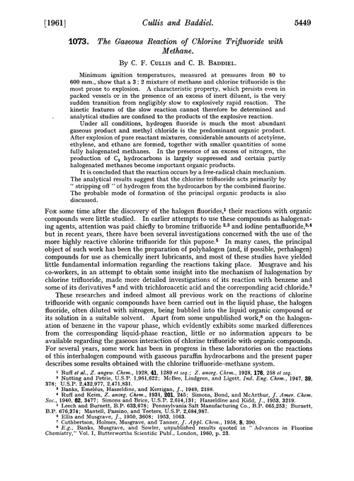 1073. The gaseous reaction of chlorine trifluoride with methane