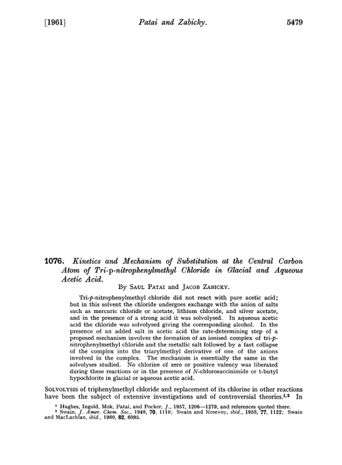 1076. Kinetics and mechanism of substitution at the central carbon atom of tri-p-nitrophenylmethyl chloride in glacial and aqueous acetic acid