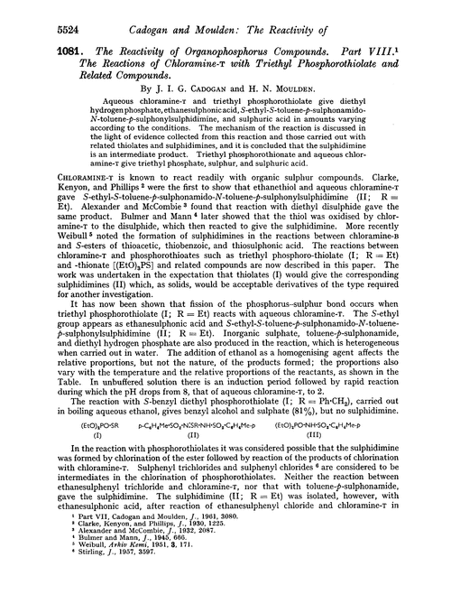 1081. The reactivity of organophosphorus compounds. Part VIII. The reactions of chloramine-T with triethyl phosphorothiolate and related compounds