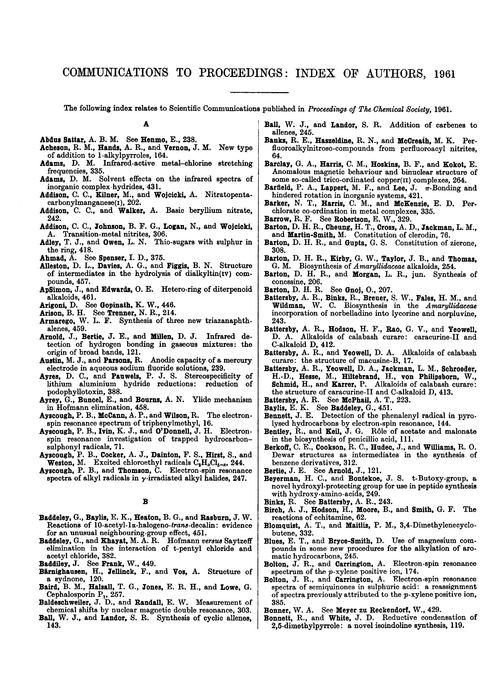 Communications to Proceedings: index of authors, 1961