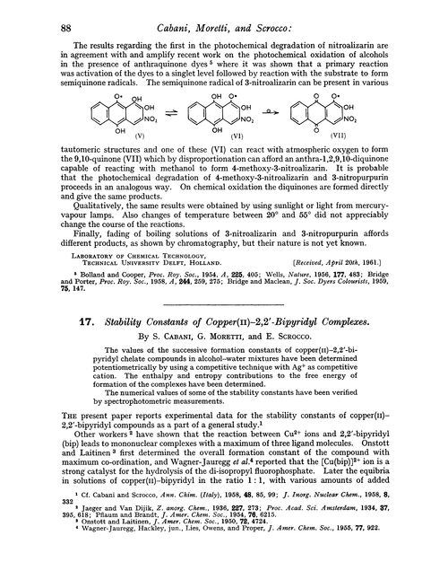 17. Stability constants of copper(II)-2,2′-bipyridyl complexes