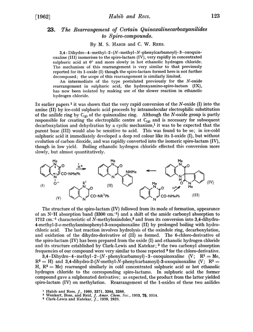 23. The rearrangement of certain quinoxalinecarboxyanilides to spiro-compounds