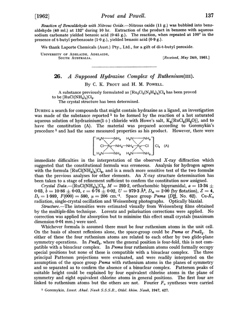 26. A supposed hydrazine complex of ruthenium(III)