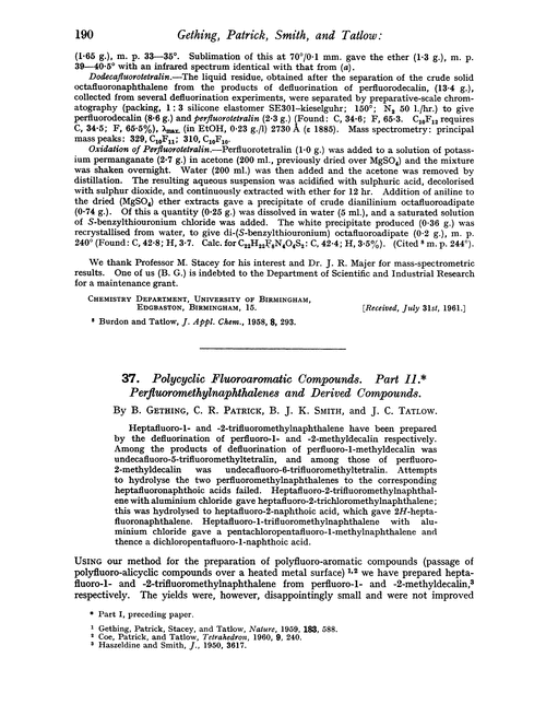 37. Polycyclic fluoroaromatic compounds. Part II. Perfluoromethylnaphthalenes and derived compounds