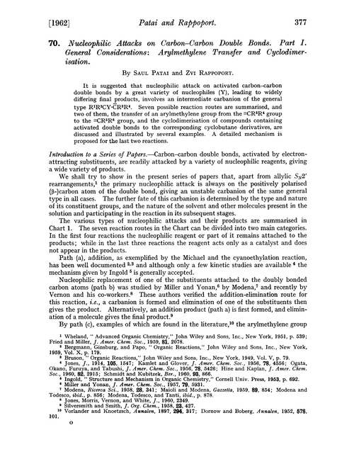 70. Nucleophilic attacks on carbon–carbon double bonds. Part I. General considerations: arylmethylene transfer and cyclodimerisation