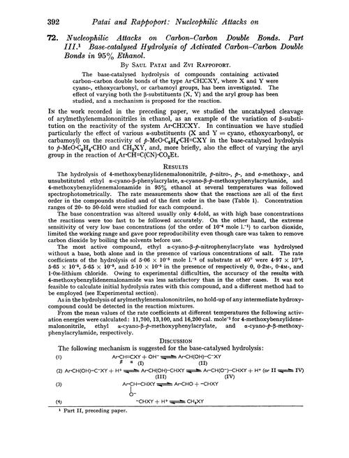 72. Nucleophilic attacks on carbon–carbon double bonds. Part III. Base-catalysed hydrolysis of activated carbon–carbon double bonds in 95% ethanol