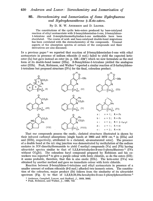 85. Stereochemistry and isomerisation of some hydrofluorene and hydrophenanthrene β-keto-esters