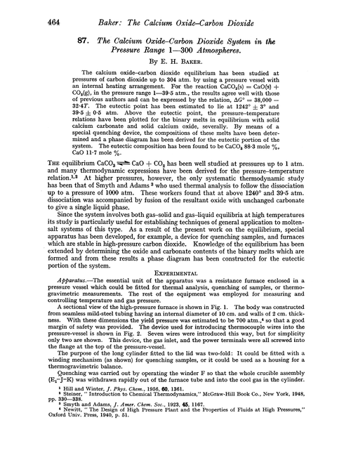 87. The calcium oxide–carbon dioxide system in the pressure range 1—300 atmospheres