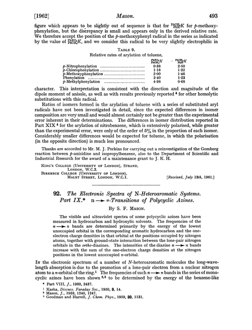 92. The electronic spectra of N-heteroaromatic systems. Part IX. n→π-Transitions of polycyclic azines