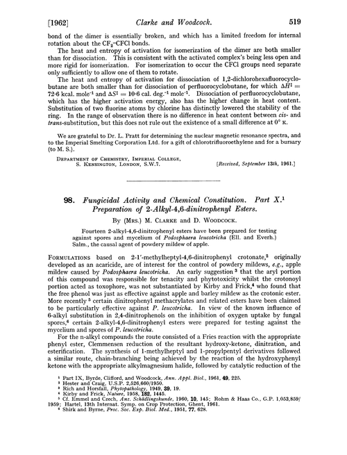 98. Fungicidal activity and chemical constitution. Part X. Preparation of 2-alkyl-4,6-dinitrophenyl esters