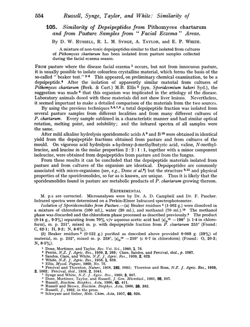 105. Similarity of depsipeptides from Pithomyces chartarum and from pasture samples from “facial eczema” areas