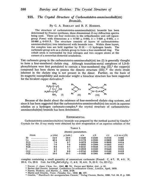 111. The crystal structure of carbonatotetra-amminecobalt(III) bromide