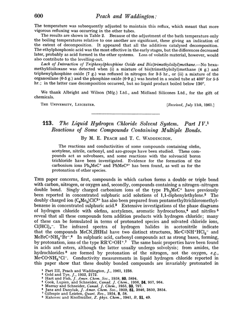 113. The liquid hydrogen chloride solvent system. Part IV. Reactions of some compounds containing multiple bonds