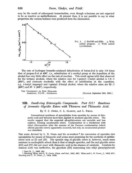 122. Small-ring heterocyclic compounds. Part III. Reactions of aromatic glycidic esters with thiourea and thioacetic acid